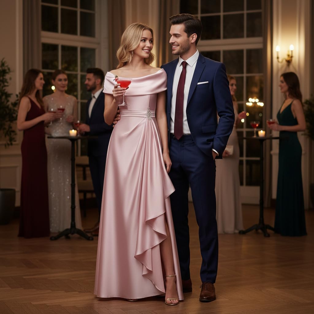 Emerald Green Satin Mother of The Bride Dresses Long Cape Sleeves Ruffle A Line Formal Evening Gowns with Slit WT022 2