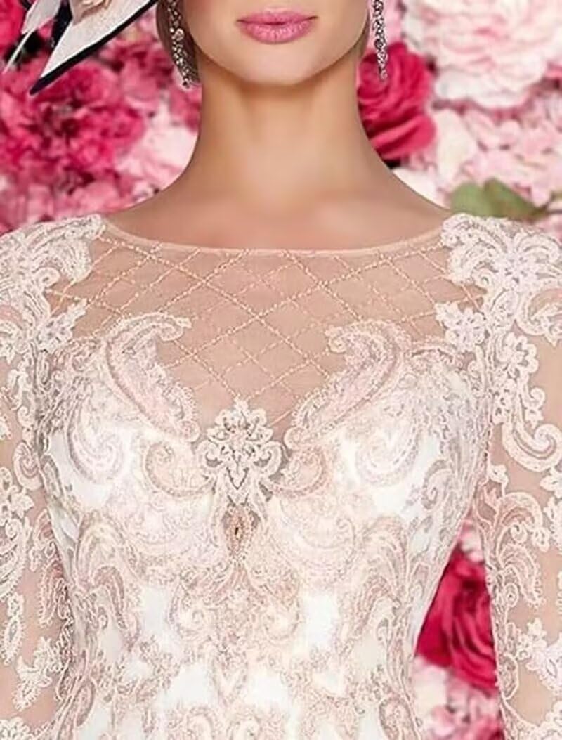 2 Pieces Mother of The Bride Dresses with Jacket Lace Applique 3/4 Sleeves Evening Gowns for Wedding Guest JH052 Champagne