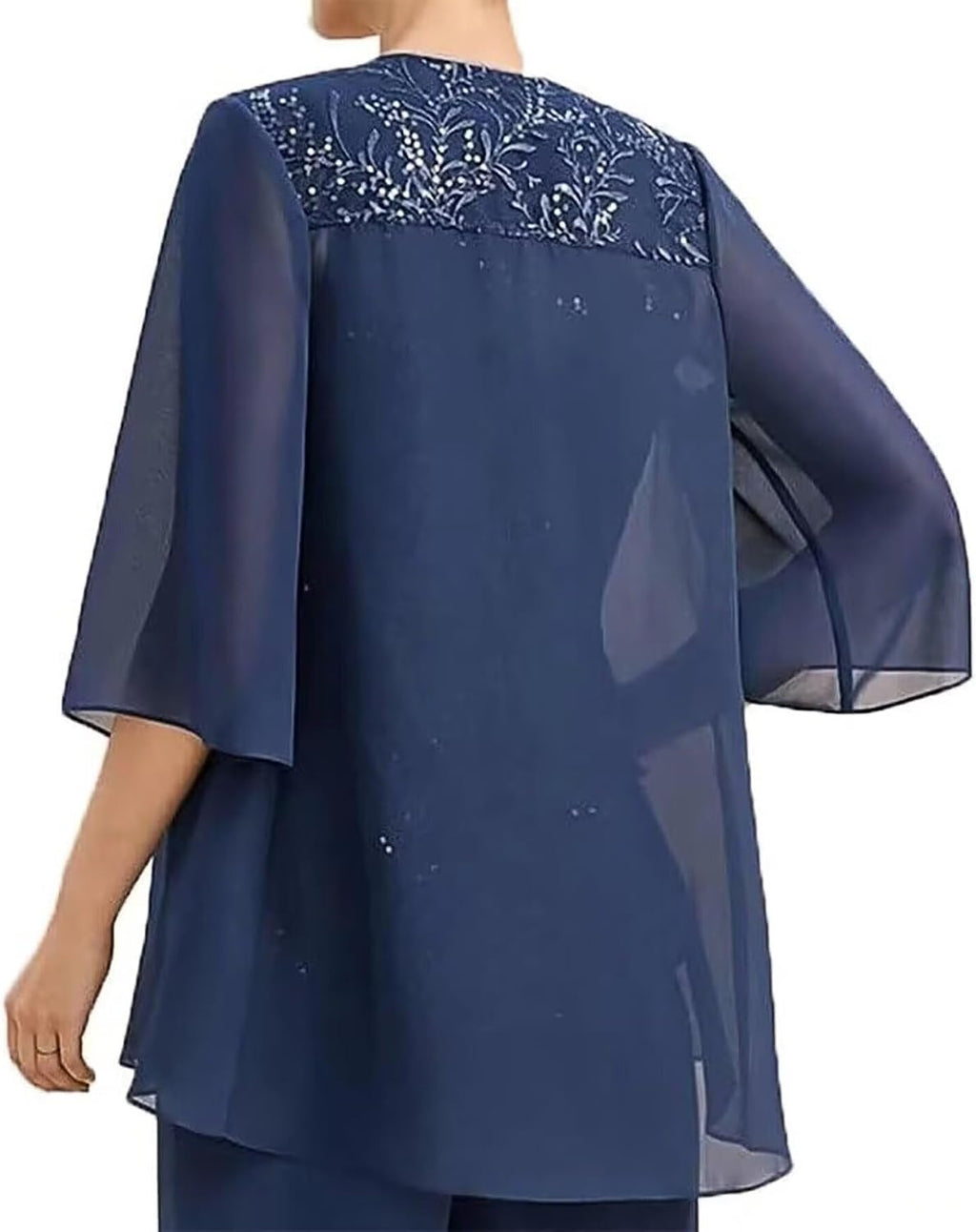2 Pieces Mother of The Bride Dresses with Jackets for Wedding Sequin Chiffon Formal Evening Gowns JH050 Dusty Blue