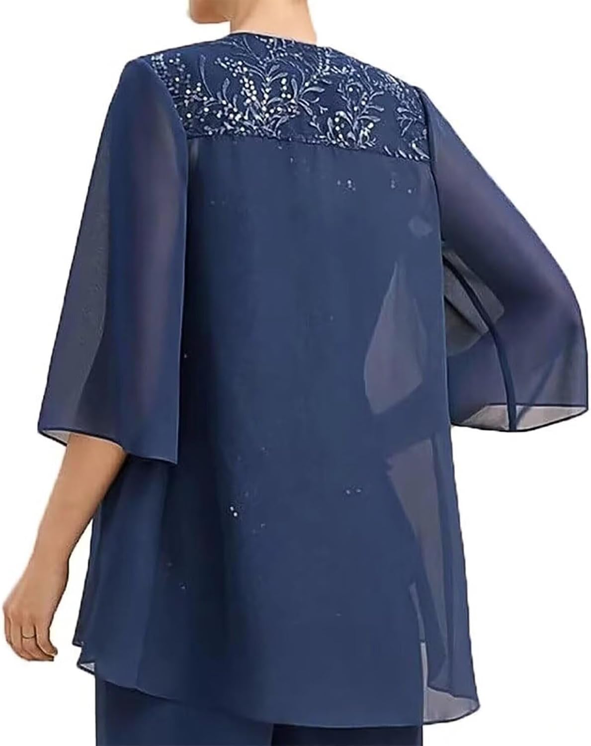2 Pieces Mother of The Bride Dresses with Jackets for Wedding Sequin Chiffon Formal Evening Gowns JH050 Dusty Blue