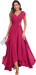 Chiffon Mother of The Bride Dress V-Neck Beading Sleeveless High Low Formal Evening Gowns for Wedding JH027 Dusty Blue