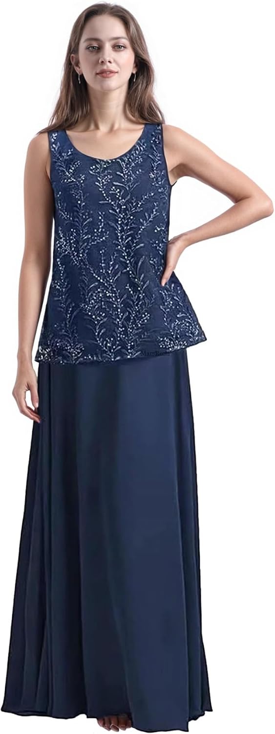 2 Pieces Mother of The Bride Dresses with Jackets for Wedding Sequin Chiffon Formal Evening Gowns JH050 Dusty Blue
