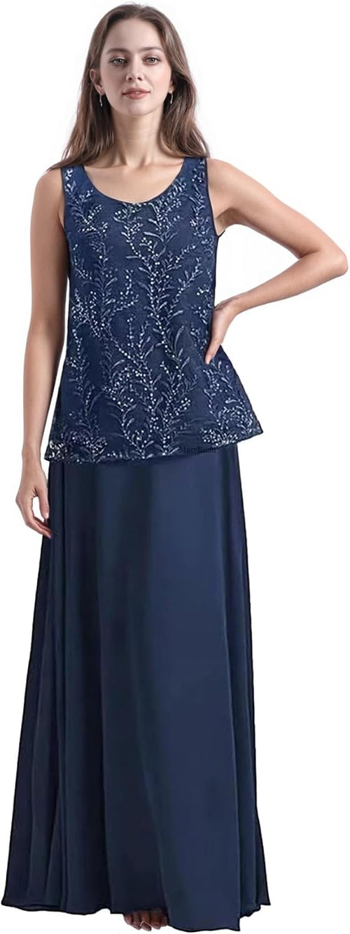 2 Pieces Mother of The Bride Dresses with Jackets for Wedding Sequin Chiffon Formal Evening Gowns JH050 Dusty Blue