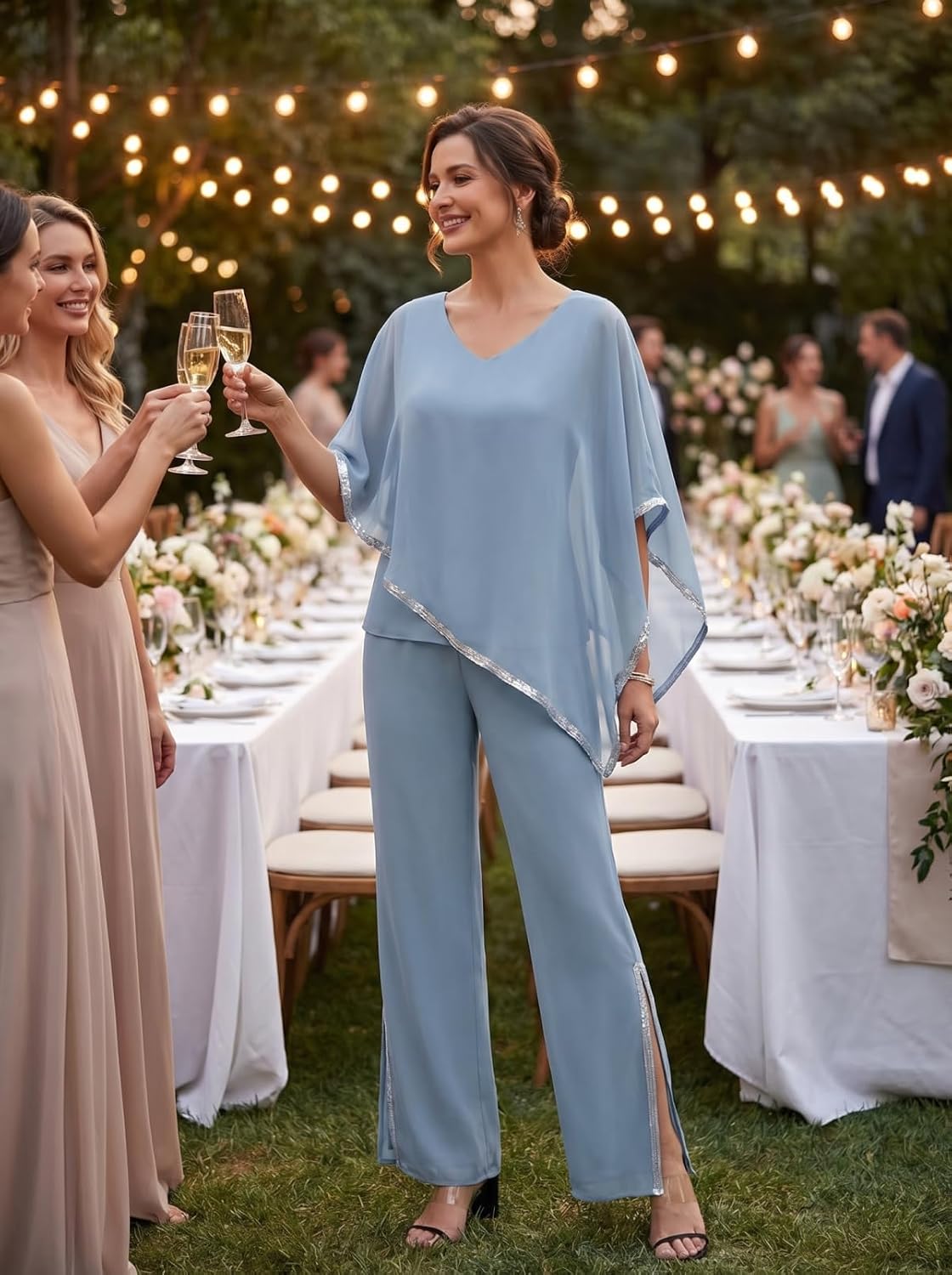Why the Dusty‑Blue Chiffon Pant Suit Might Just Be Your Go‑To Mother‑of‑the‑Bride Outfit