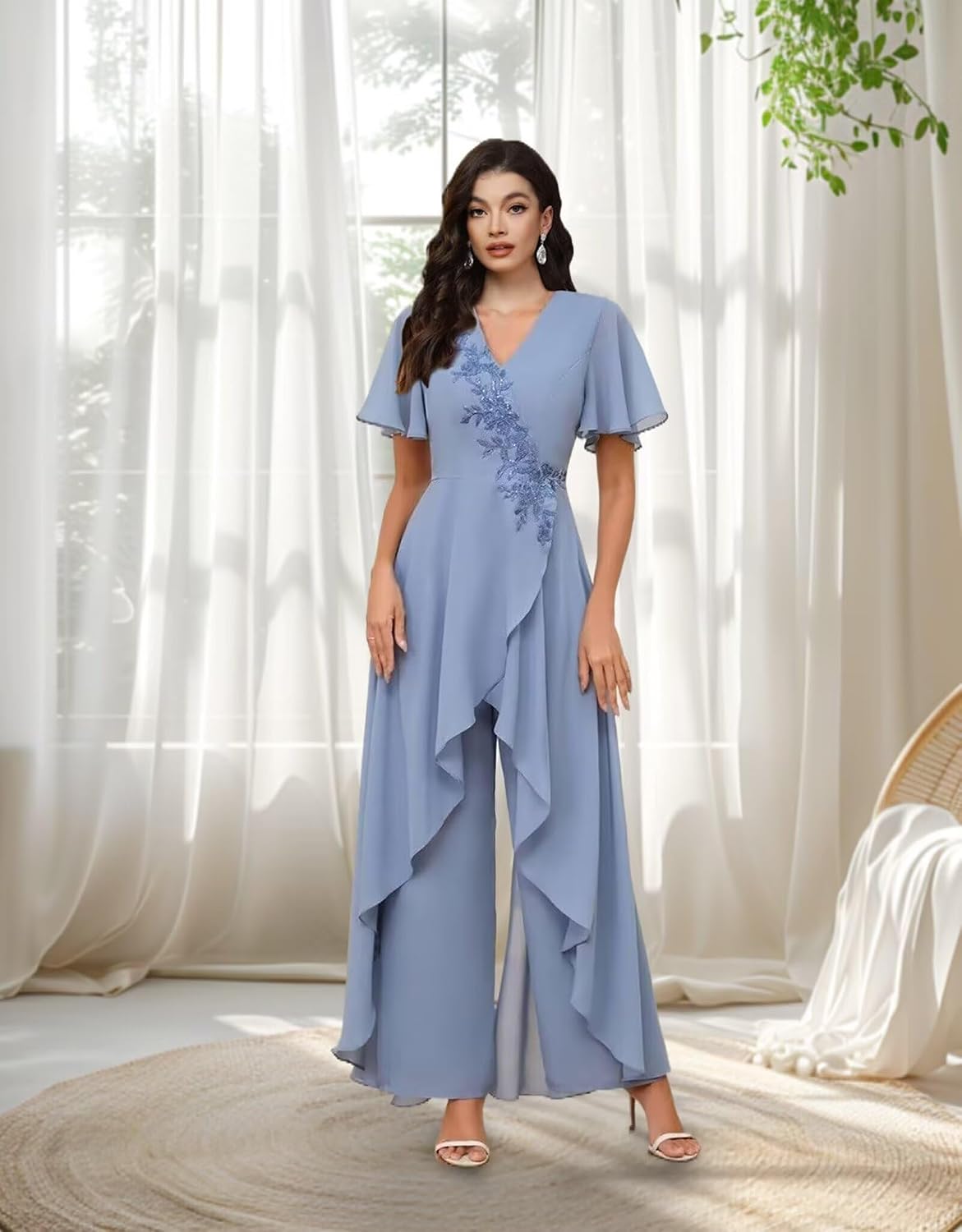 Why the Dusty Blue Chiffon Jumpsuit Might Just Be Your Best Wedding Guest Pick