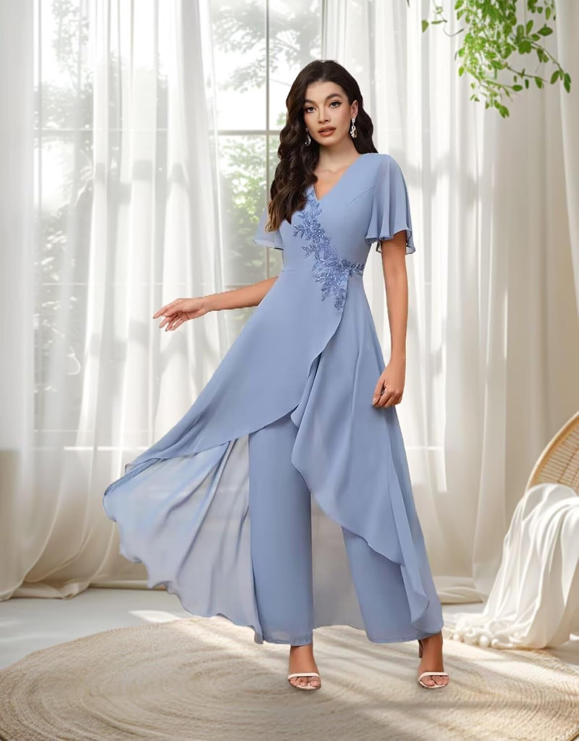 Why the Dusty Blue Chiffon Jumpsuit Might Just Be Your Best Wedding Guest Pick