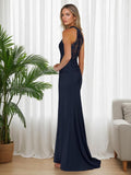 Mermaid Mother of The Bride Dresses Long Chiffon Halter Lace Formal Evening Gowns for Wedding Guest JH046 Dusty Rose