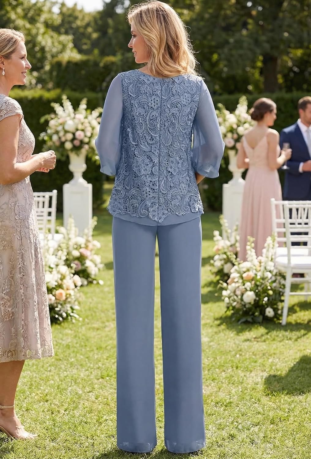 Dusty Blue Mother‑of‑the‑Bride Pantsuit, Elegance in Chiffon