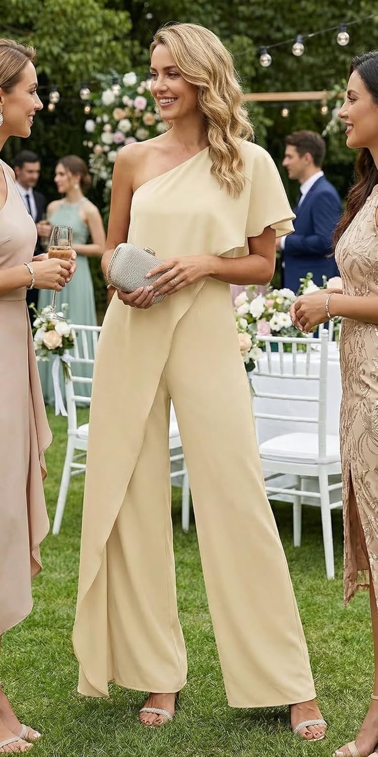 Aqua One‑Shoulder Jumpsuit: A Fresh Take on Wedding Guest Style