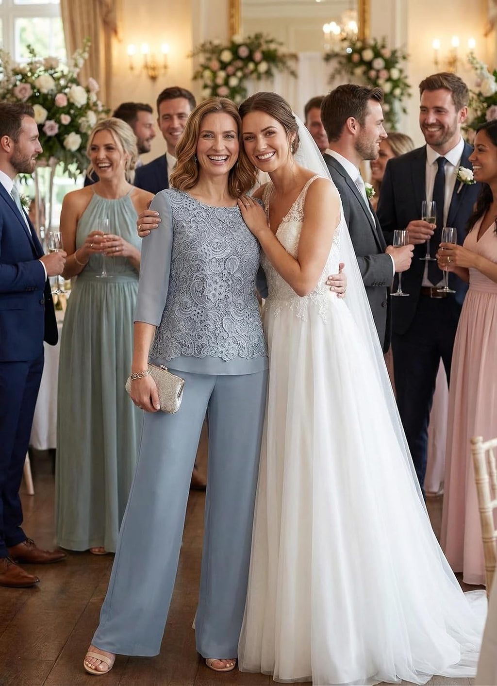 Dusty Blue Mother‑of‑the‑Bride Pantsuit, Elegance in Chiffon