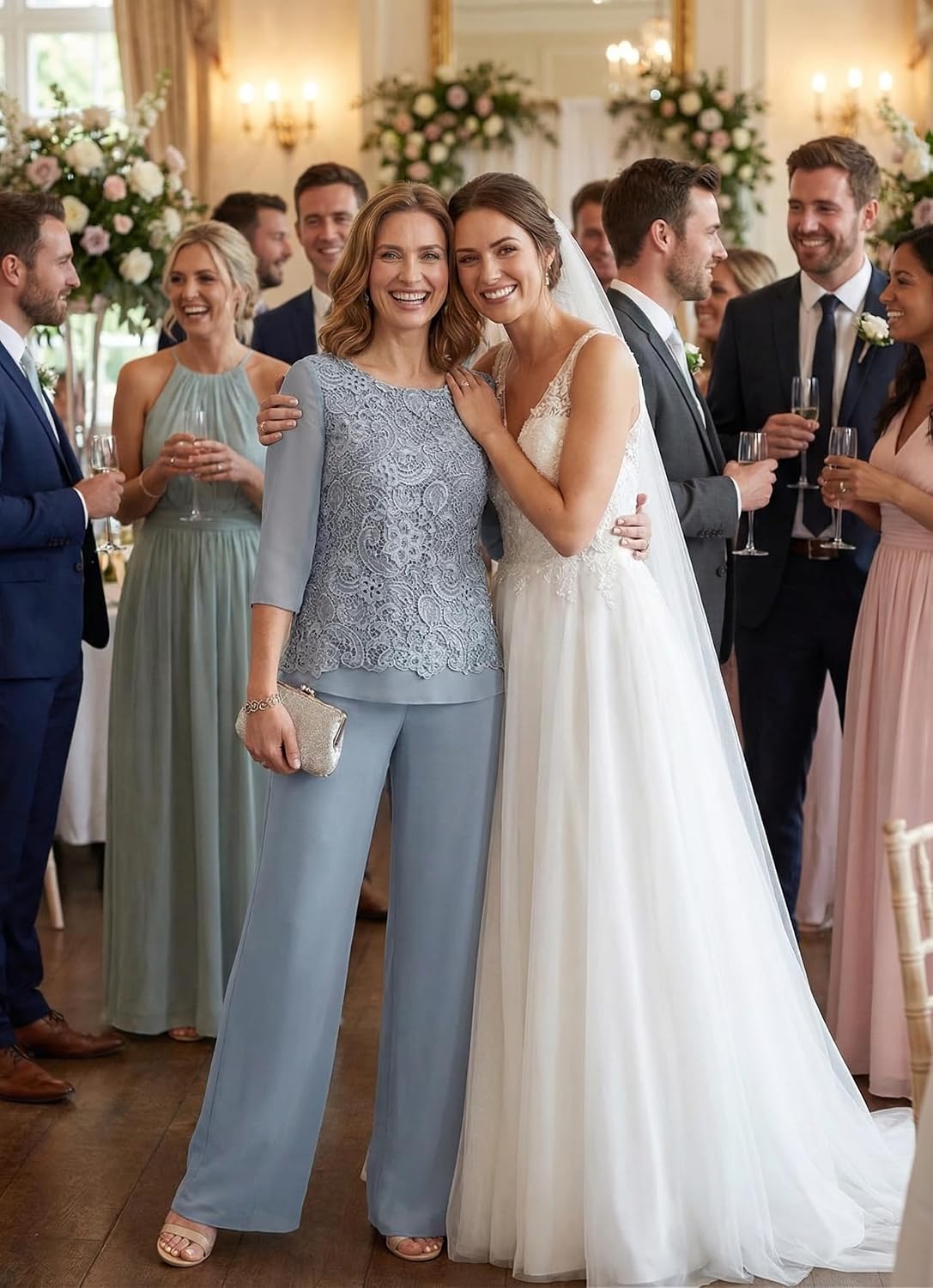 Dusty Blue Mother‑of‑the‑Bride Pantsuit, Elegance in Chiffon