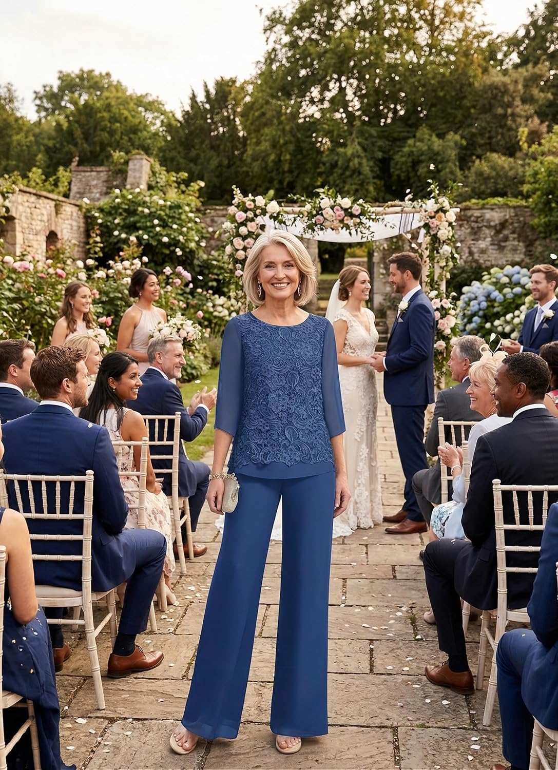 Dusty Blue Mother‑of‑the‑Bride Pantsuit, Elegance in Chiffon